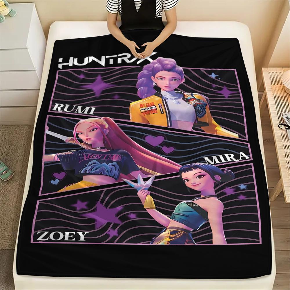 1PC Kpop Demon Hunters Print Flannel Blanket, High Quality All Seasons, Home Decor, Warmth and Comfort, Perfect for Christmas Gifts