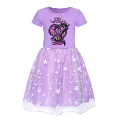 5581 Rochie din bumbac la modă pentru fete cu imprimeu Lily Lovebraids și plasă