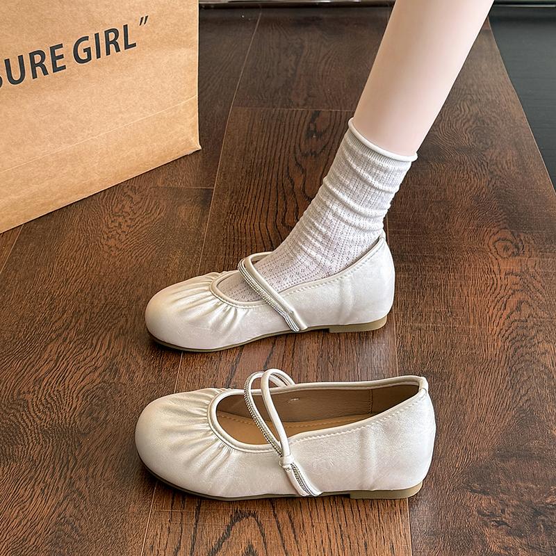 CRLAYDK Round Toe Shoes for Women Casual Slip On Fold Loafers Ladies Mary Jane Lightweight Leather Dress Driving Mocs for Lady