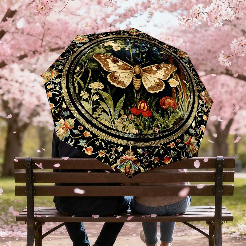 1PC Butterfly Floral Umbrella-8-Rib Reinforced, Automatic Open, Lightweight & Durable, Cute Fashion Accessory for Outdoor, Beach or Casual Use, Beach