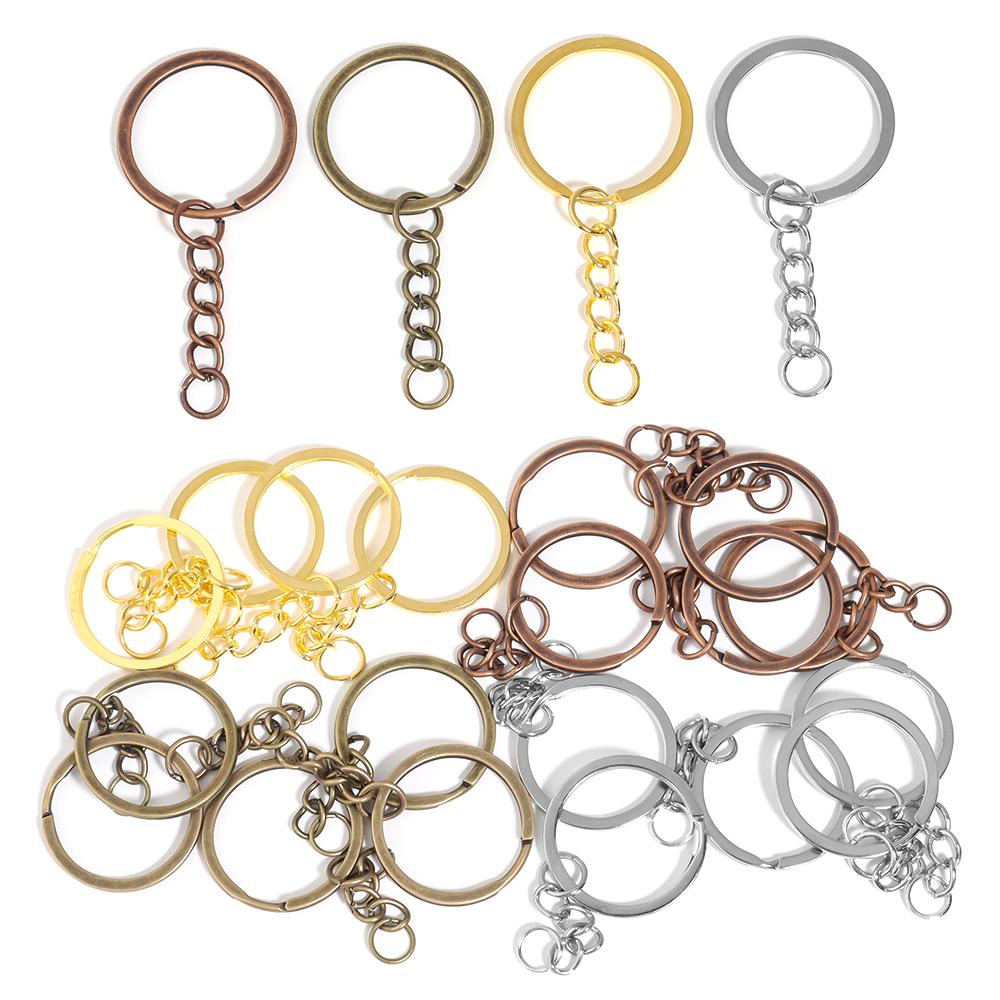 5/20pcs 28mm Red Copper Keychain Key Ring Key Chain Round Split Keyfob Keyrings With Jump Ring For Keychain Pendants DIY Jewelry