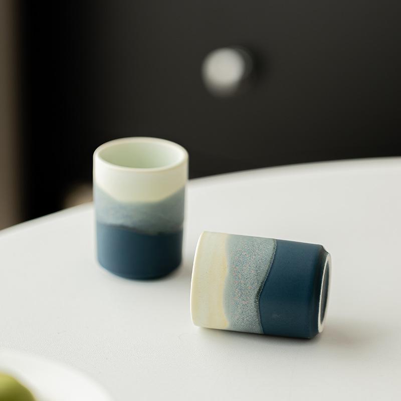 Gradient Mountain And Sea Ceramic Teacup Reverse Mouth Tea Bowl Tasting Tea Straight Cup Master Cup Mugs Kung Fu Teaset