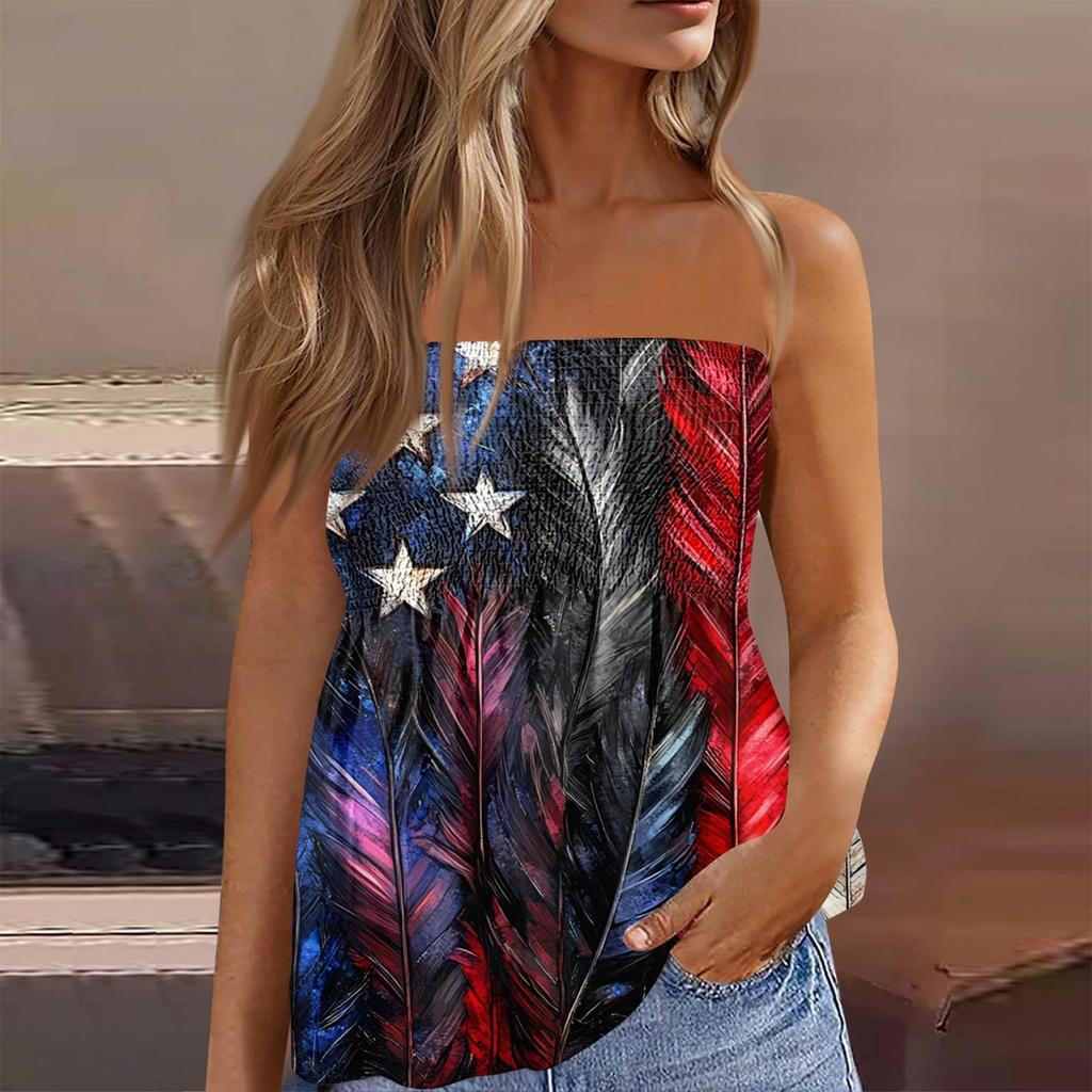 Summer Tube Tops For Women,Cute Sexy Off Shoulder Print Sleeveless T-Shirt