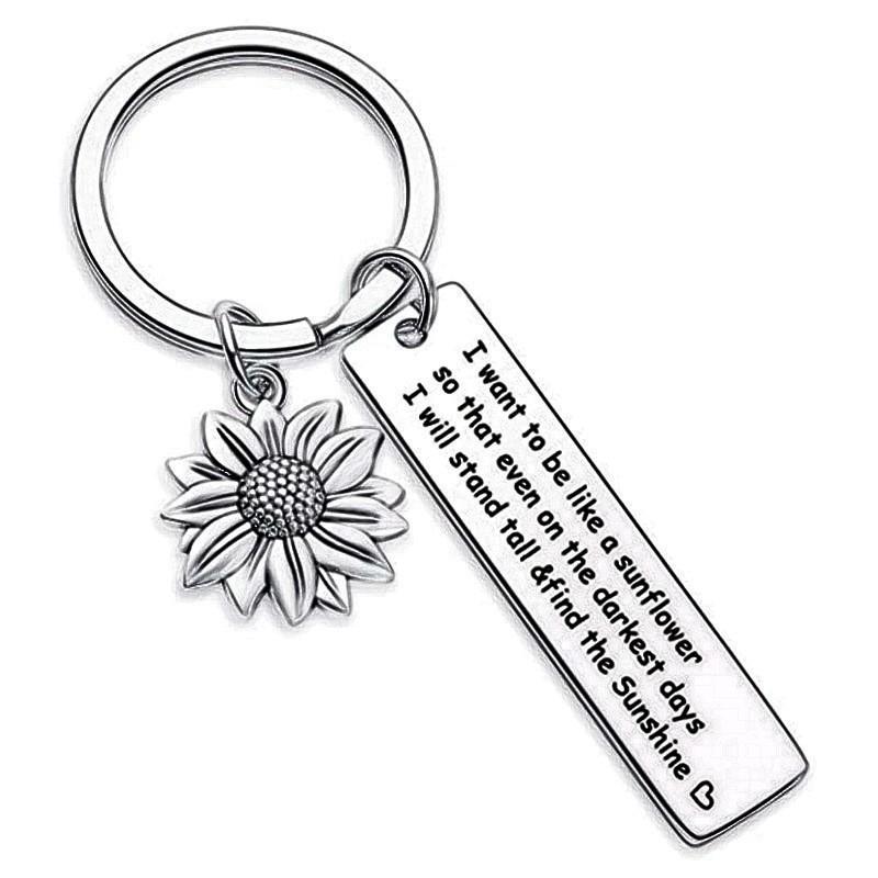 Stainless Steel Charming Keychain With Sunflower Theme Ideal For Special Gifts For Loved Ones