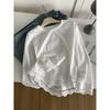 Hollowed-out Lace Hem Pure Cotton Round-neck Long-sleeve T-shirt for Women, 2026 Spring Elegant Korean-style Base Shirt Top