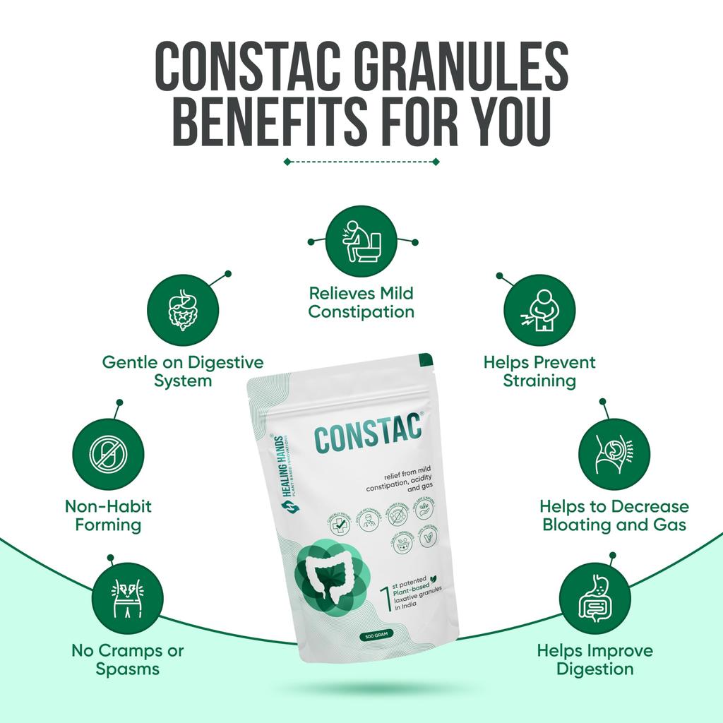 Healing Hands Constac for Relief In Mild Constipation, Acidity and Gas, Plant Based Natural Constipation Solution, Clinically Proven, Herbal – 50