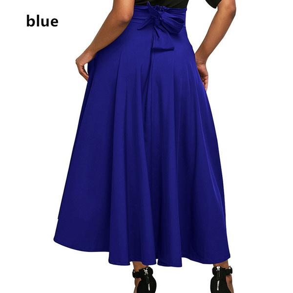 

Women Retro Style High Waist Big Swing Skirt Ladies Elastic Waist Solid Color Pocket Long Skirts XXL синій