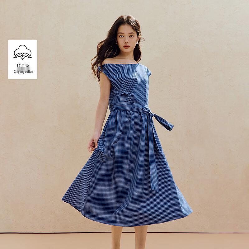INMAN Xinjiang Cotton Asymmetrical Oblique Shoulder Dress L