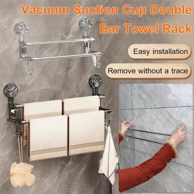 Vacuum Suction Cup Towel Rack Double-rod Suction Cup Towel Rack for Home Bathroom Towel Storage Hook for Wet and Dry Towels