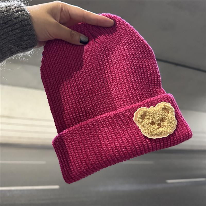 Cute bear wool hat women's new autumn and winter warm cold hat ear protector versatile knitted hat tide
