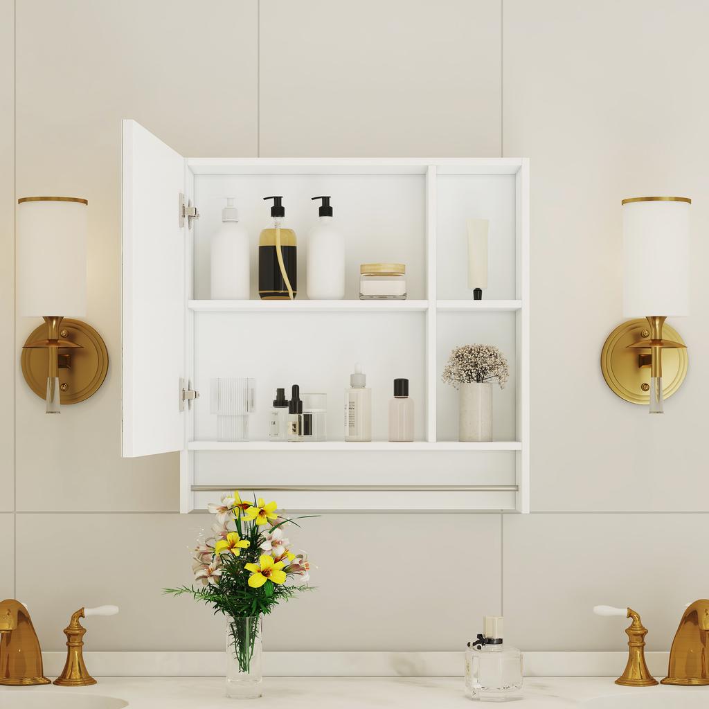 Modern Bathroom Mirror Cabinet White made of MDF – Wall-Mounted Bathroom Cabinet with Mirror & Storage Compartments