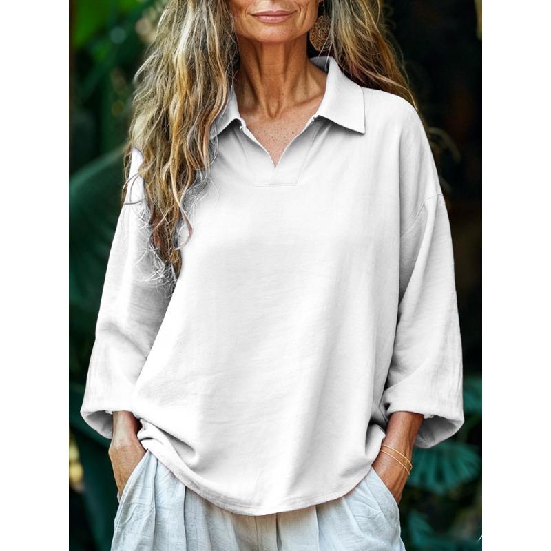 Autumn New Women's Casual Loose Fashionable Lapel Solid Color Door Tube Shirt