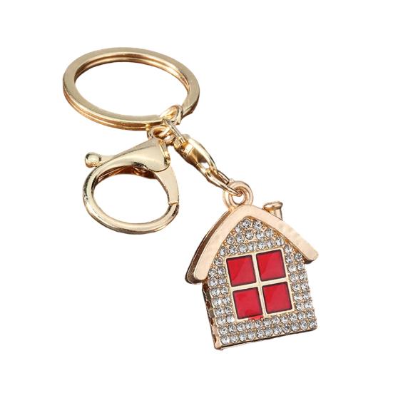 Rhinestone Key Holder Keychain Pendant, 3D Cabin Shape with Lobster Claw-set Keyring Clasp And Ring, Anti-Oxidation Fall-Resistant Window Gift красный
