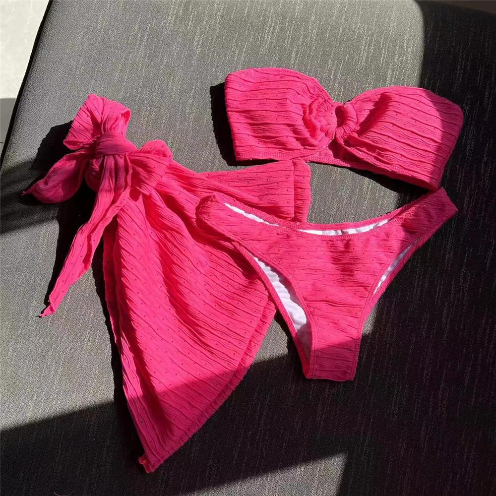 2026 Yellow Sexy Swimsuits Cover Ups Bandeau Bikinis Sets Women Holiday Swimwear Metal Ring Bathing Suit Beach Wear Bikini