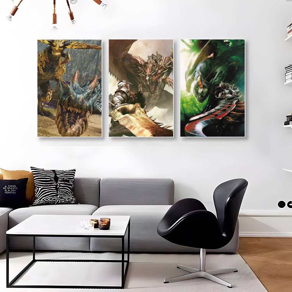 1 Stück Klassische Spiele M-Monster H-Jäger Poster Aufkleber Druck Wasserdichte Wandkunst Für Wohnzimmer Schlafzimmer Heimdekoration