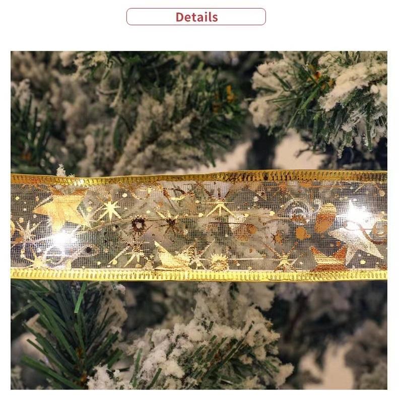 10M Christmas Light String Ribbon for Christmas Tree Decoration Double Layer Gold Stamping Luminous Ribbon Lamp Lace DIY Led Lights