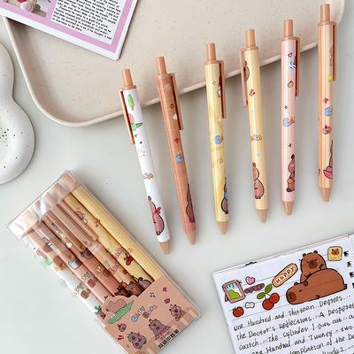 6 Stück Kawaii süßer Capybara-Gelstift, schnelltrocknend, zum Schreiben, glatter Stift, Cartoon-Druck, Neutralstift, Schulbedarf, Schreibwaren