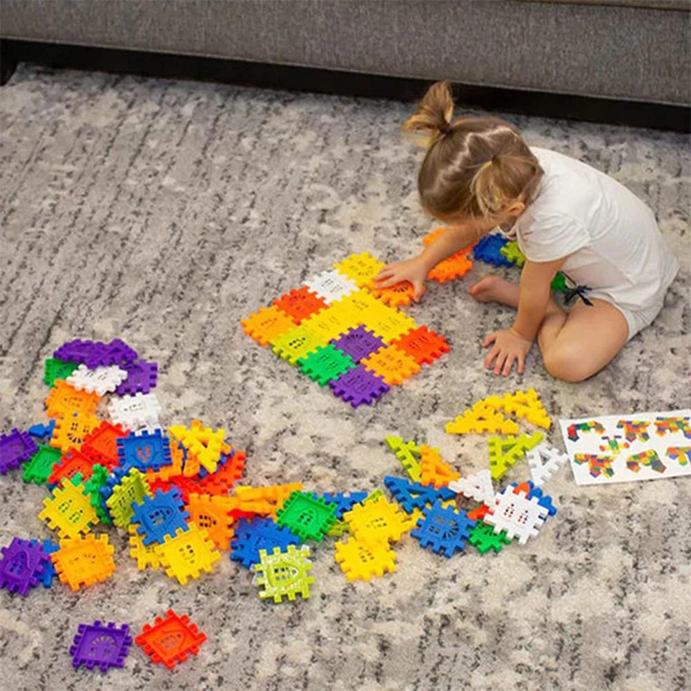 3D Colorful Waffles Interlocking Puzzle Toy Cartoon House Building Block For Kids Early Educational Puzzle Toy Gift For Birthday