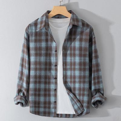 Men's Autumn Button-Down Casual Loose Plaid Long Sleeve Shirt