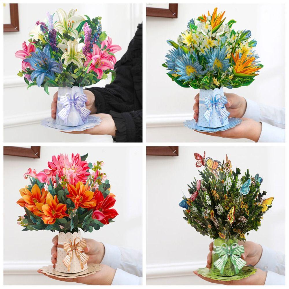 3D Design Pop-Up Flower Card Pop-Up Premium Quality 3D Greeting Card Flower Bouquet Bouquet Card Birthday Celebration