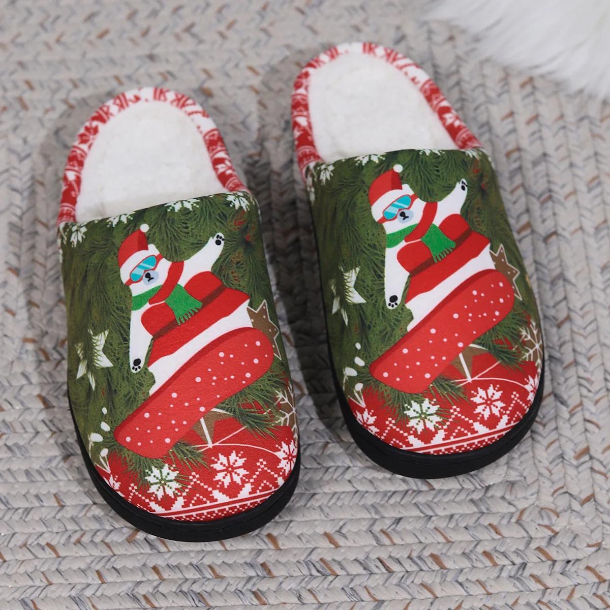 

Тапочки для женщин, домашние, парные, зимние, лыжные, рождественские, домашние, теплые, нескользящие, хлопковые, женские, милые, с толстой подошвой, женские тапочки 44-45 зелёный