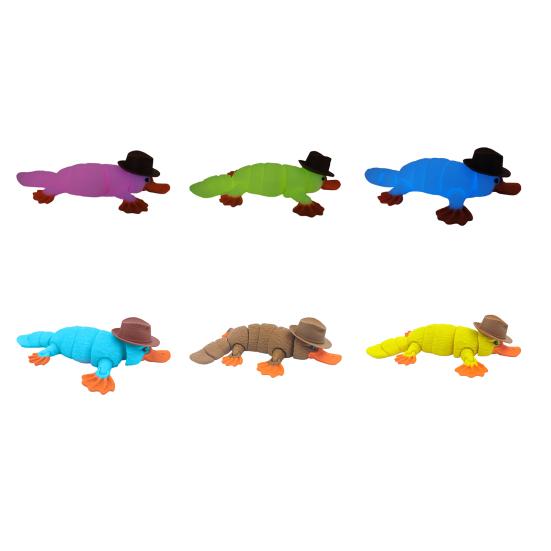 3D Printed Platypus Articulated Flexible Animal Stress Relief Toy Platypus Wearing Hat Desktop Pet Fidget Toy for Home Office Decoration