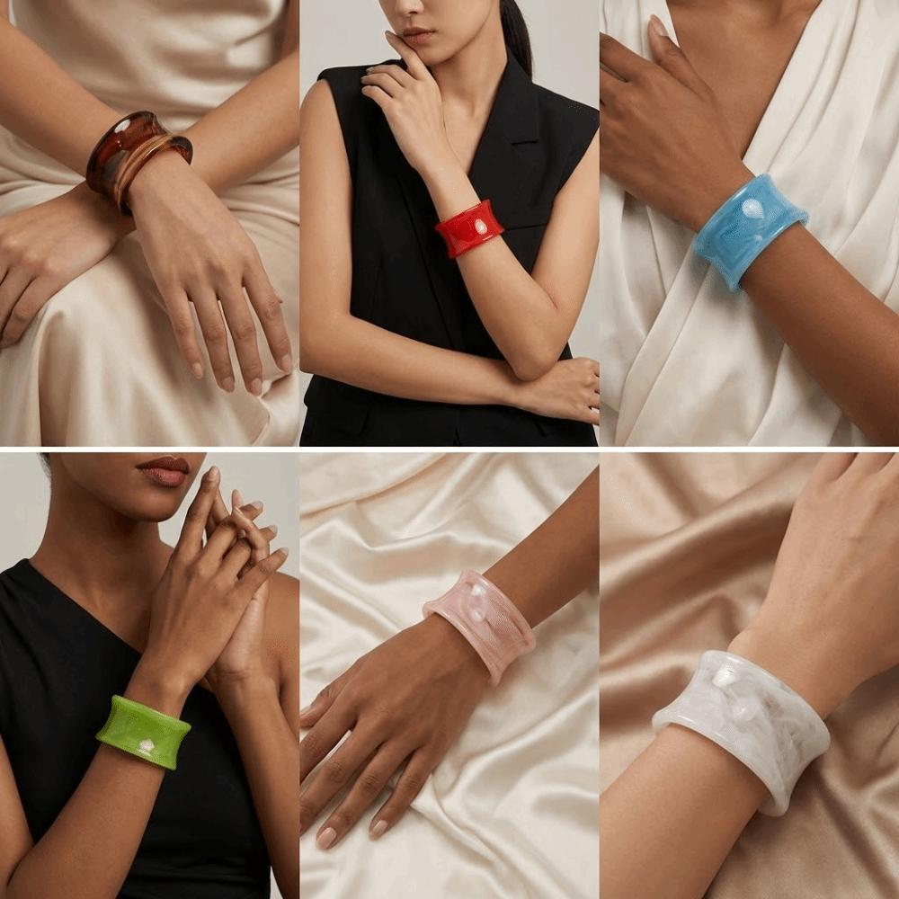 Multiple Colors Acrylic Open Bangles Marbled Geometric Cuff Bracelet Wide-Surface Bracelets Couple