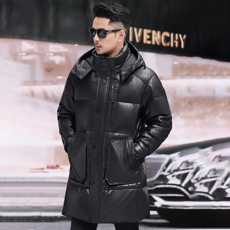 KAISER Premium Goatskin Leather Down Jacket with Detachable Hood