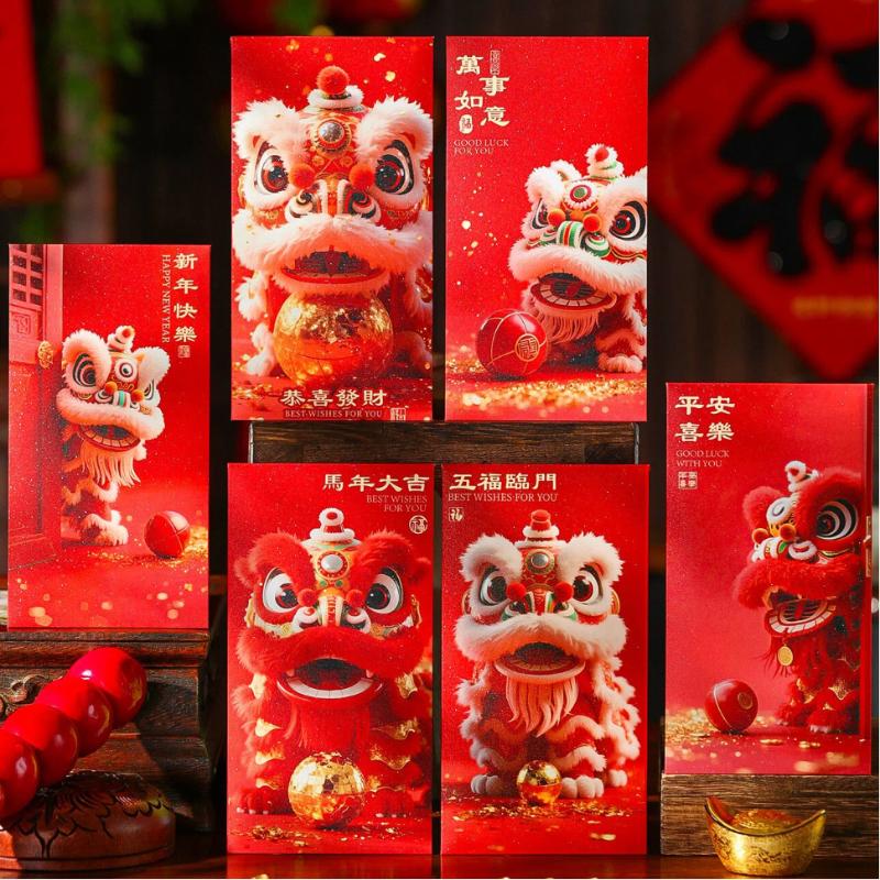 6Pcs 2026 Horse Year Spring Festival Red Envelope Lucky Red Pockets Chinese  Year Money Envelope
