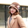 Knitted Hat Women'S Autumn And Winter Wool Hat Classic Winter Women'S Hat Flower Fleece-Lined Bucket Hat Mother Warm Winter Hat