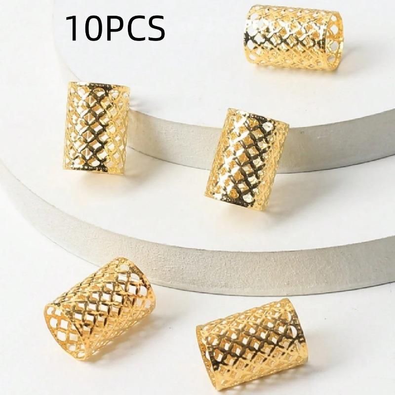 

10 шт. Кільце для волосся з порожнистої сітчастої сплаву для дредів. Вінтажна шпилька для жінок. Аксесуари для волосся для дівчат. Лок. Прикраси для волосся для кіс 10pcs золотистий