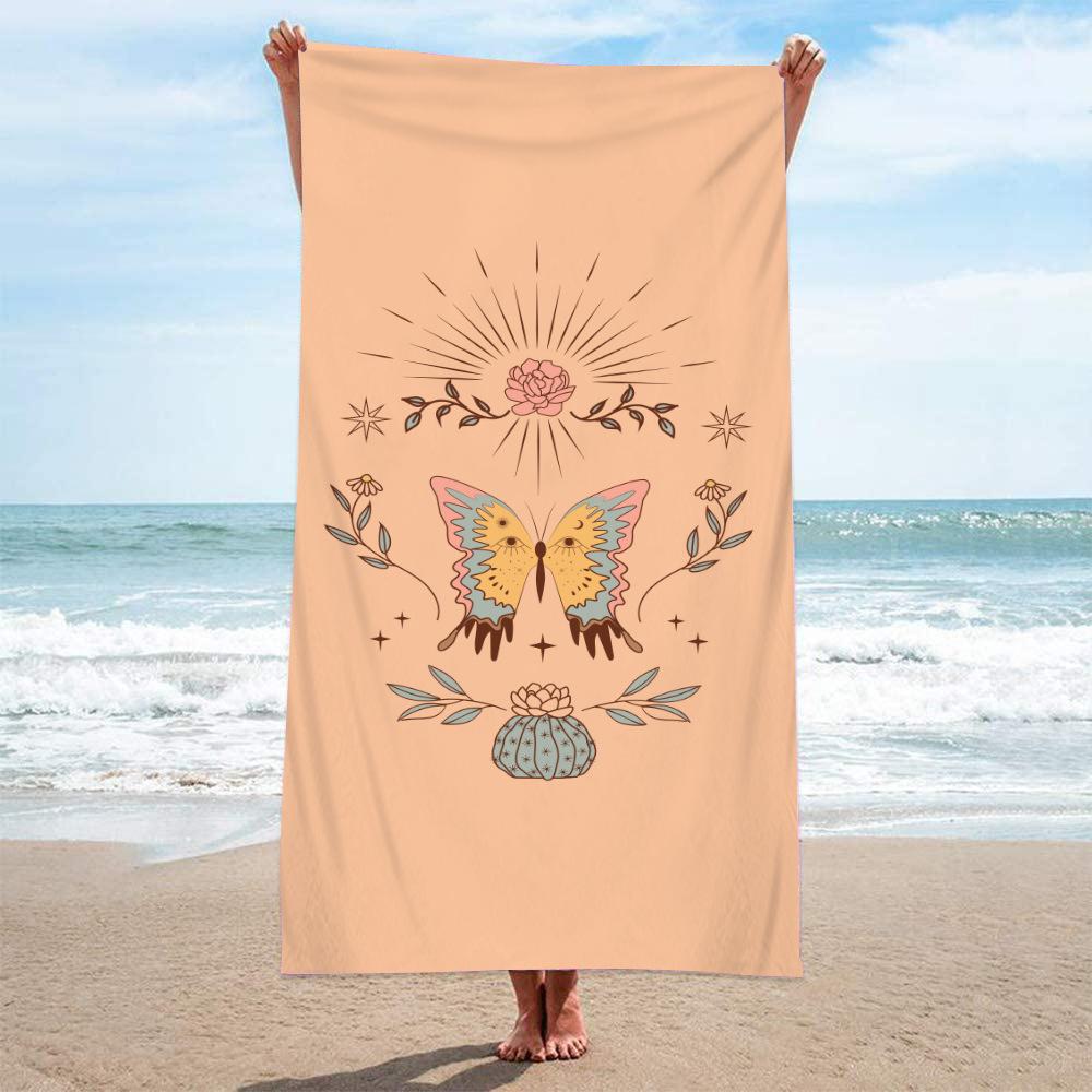 1pc Abstract Lemon Fruit Striped Pattern Beach Towel, Ultra-fine Fiber Quick Drying Absorbent Outdoor Swimming Beach Towel