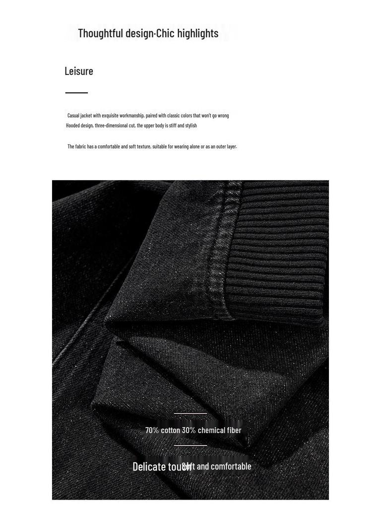 W822 Men's Thickened Hooded Denim Zip-Up Jacket: Stylish, Trendy, and Versatile.