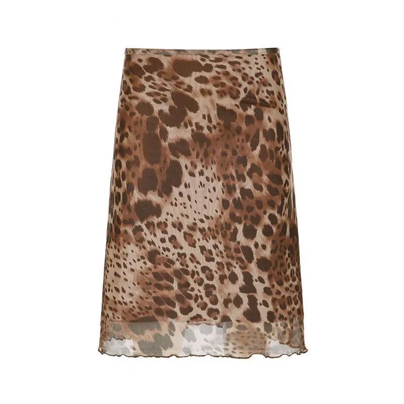 Leopard   Skirt Retro Temperament Personality Slim High Waist Thin Package Hip Skirt