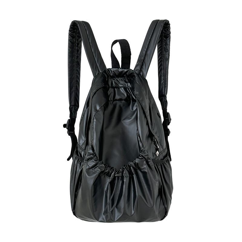 New Drawstring Pleated Silver Backpack Women's Wind Light Girls Casual Large Capacity Backpack Women