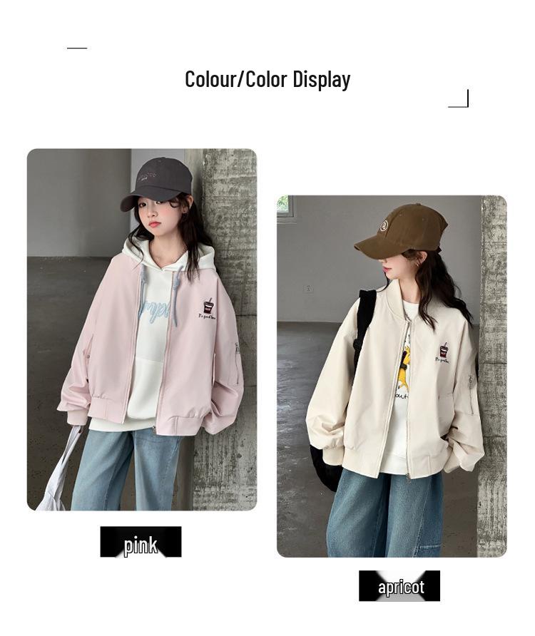 Girls' Spring/Autumn Baseball Jacket 2026 - Stylish, Loose Fit Sportswear for Big Kids