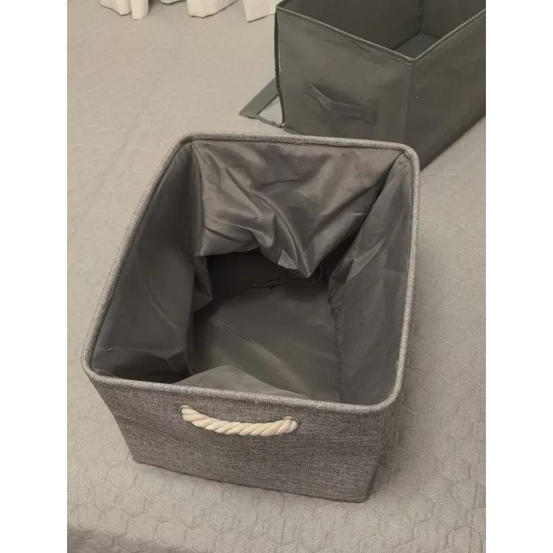 Large Capacity Foldable Organizer Basket with Handle Linen Storage Box Clothes Bag Toy Sundries Sorting Storage Basket Home Use
