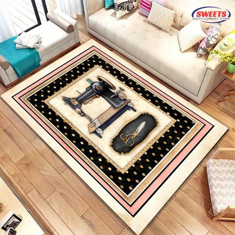 Vintage Sewing Machine Print Themed Carpet Multi-Size Optional Home Bedroom Sofa Clothing Store Four Seasons Mat Shipped Quickly