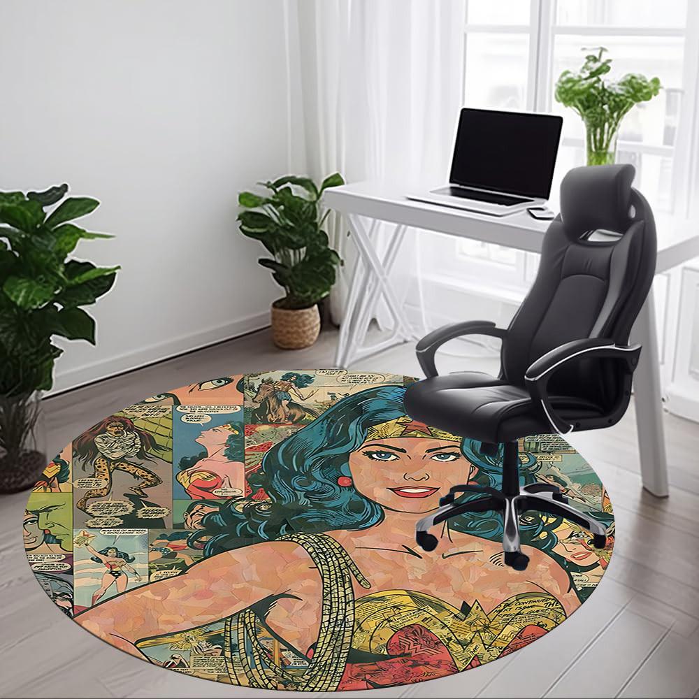 1pc Wonder Woman Comics Office Round Area Rug, Under Office Chairs Bedroom Living Room Home Decor, Room Deco, Available in Various Sizes