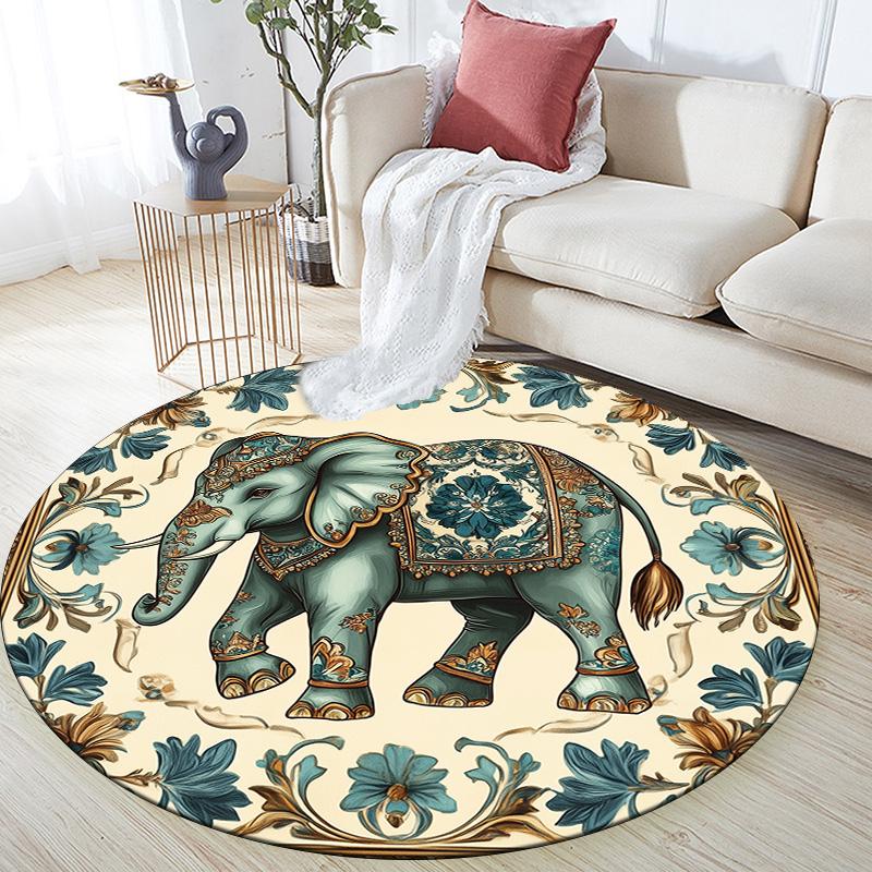 Vintage Elephant,Round Area Rug,Carpet Rug for Living Room Bedroom Sofa Playroom Decor,Non-slip Floor Mat