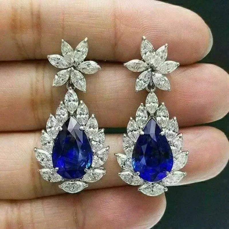 Luxury Square Green Cubic Zirconia Crystal Pendant Earrings Exquisite Fashionable  Women'S Wedding Jewelry