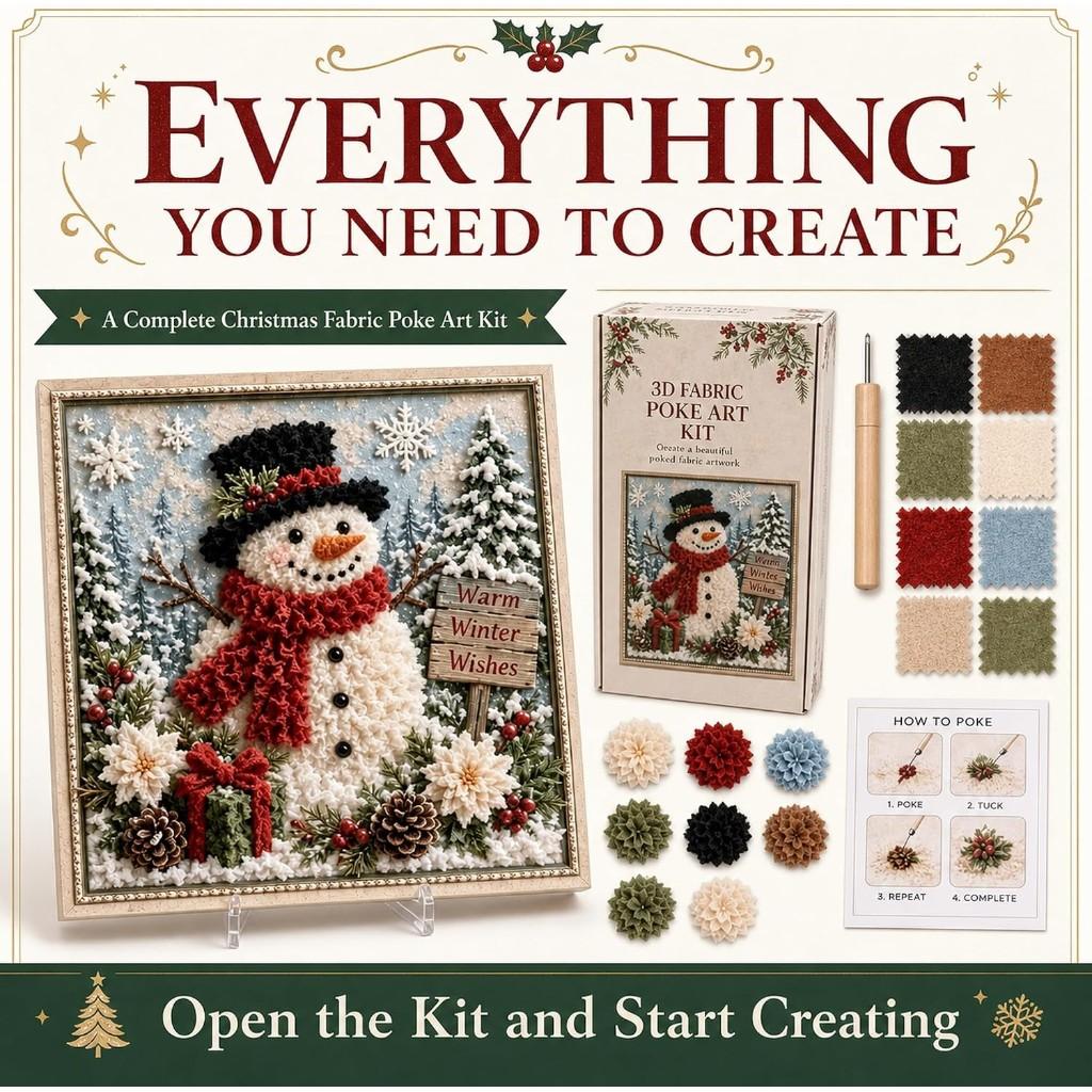 3D Christmas Handmade Fabric Poke Art Kit with Wreath Design: DIY Holiday Craft with Simple Illustrated Guide Vintage Seasonal Decoration for Adults