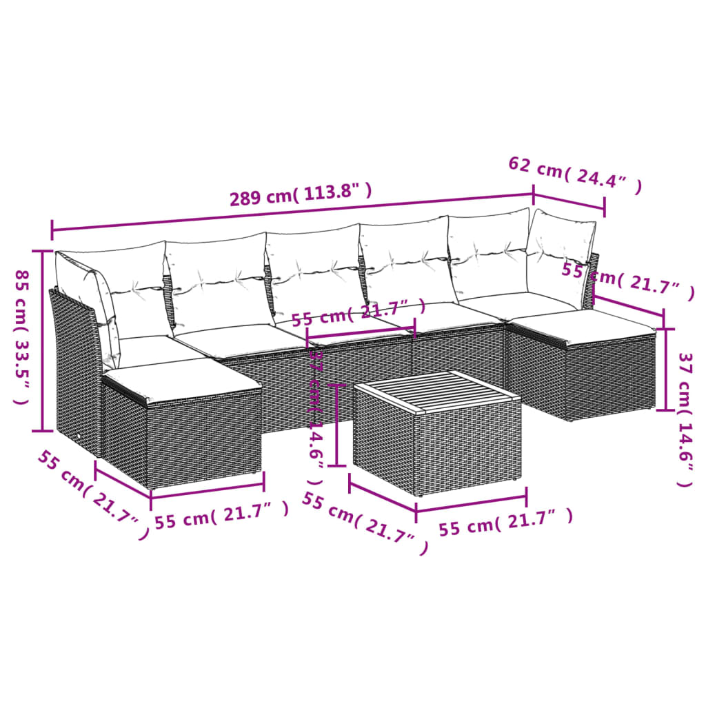 8 Piece Garden Sofa Set with Cushions Beige Poly Rattan