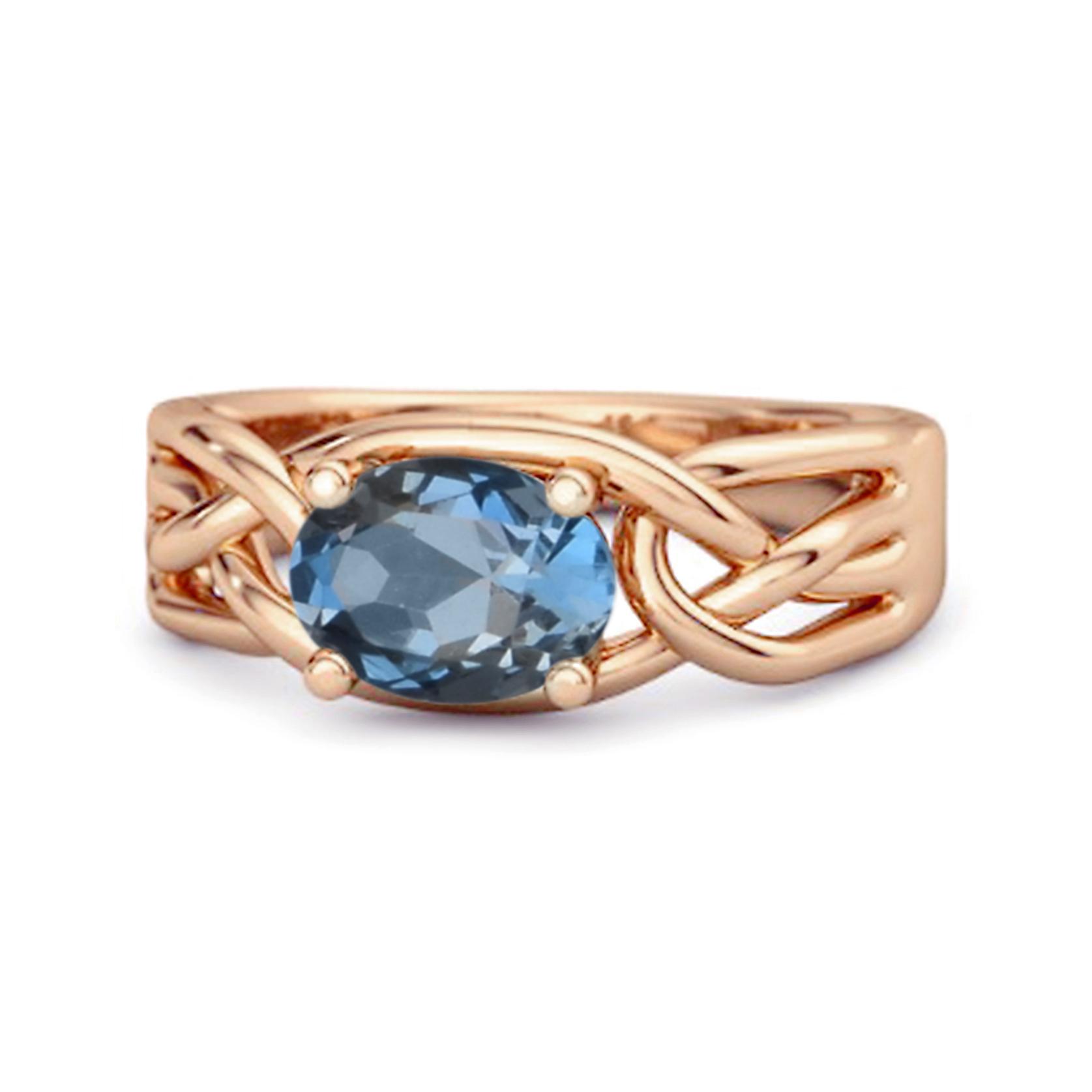 

London Blue Topaz Celtic Woven Band Ring - 925 Sterling Silver Rose Gold Vermeil 6.5 Яскраво-рожевий