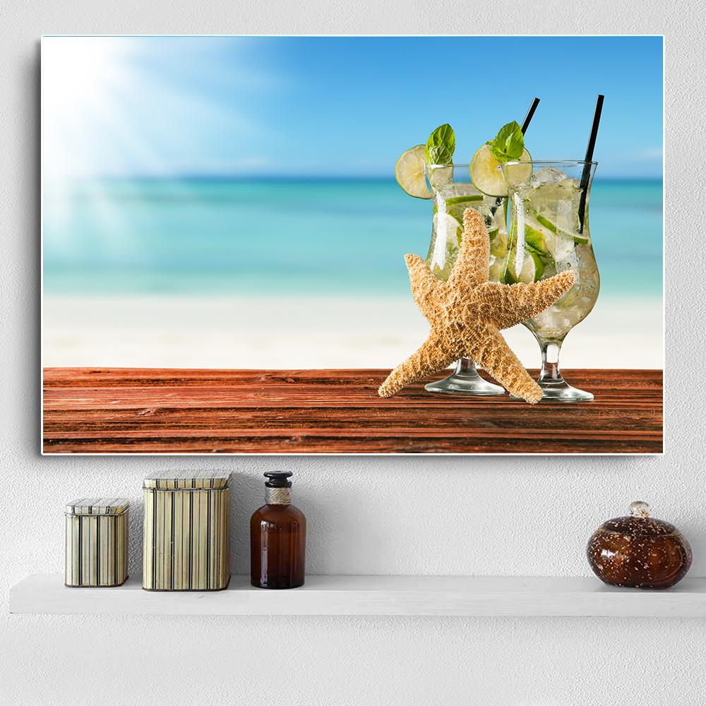 Modern Fresh Fruit Juices and Cocktails Canvas Painting Summer Sea Wall Picture Posters and Prints for Living Room Decor Cuadros