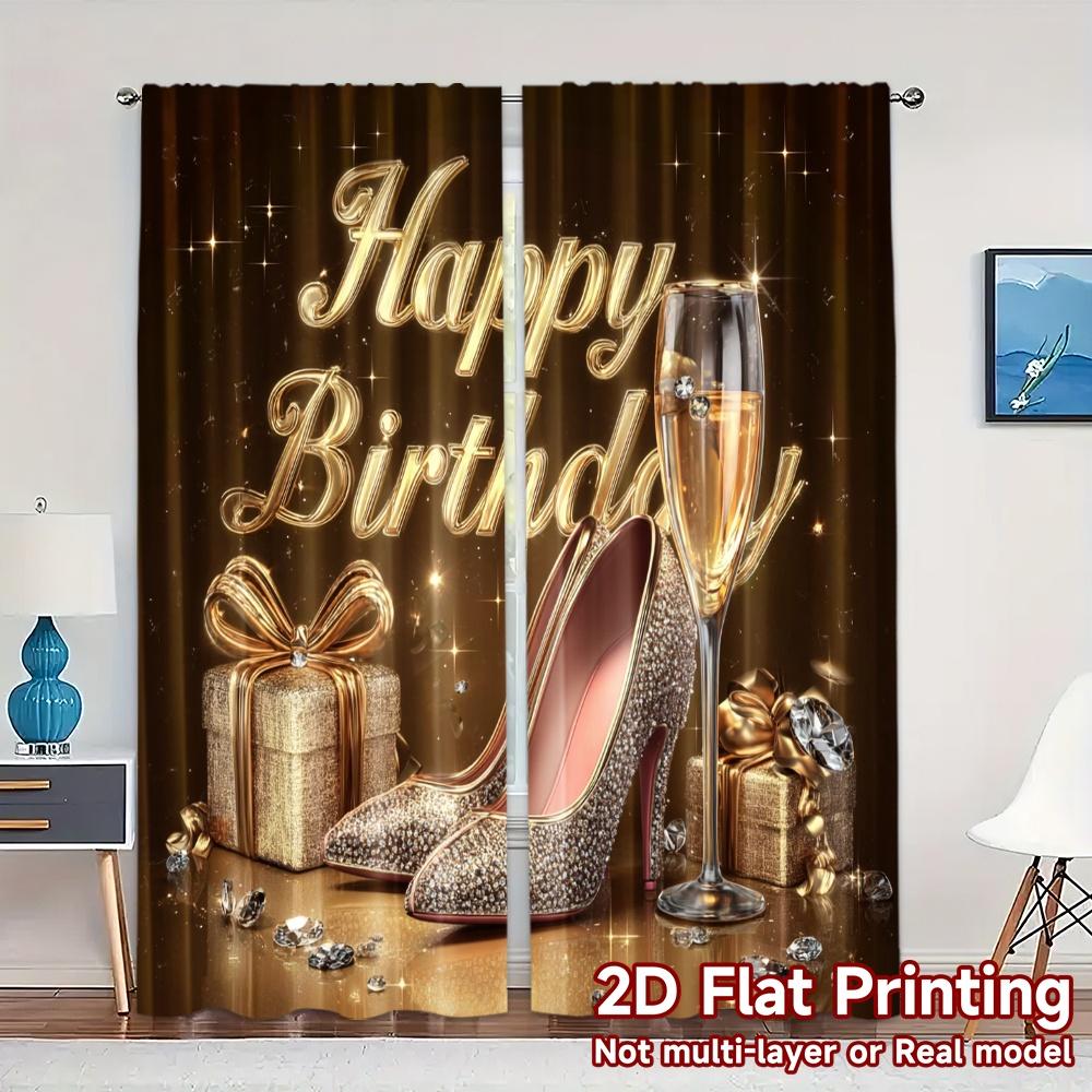 

2pcs 2D FLAT PRINTING Curtains (Without Rod) Birthday Elegance Fashionable Popular Curtains 100% Polyester Curtains Versatile 100*130 HOOK 1pcs