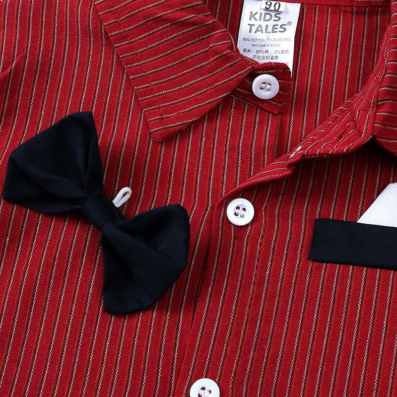 Gentlemen's Shirt Set Boys' Formal Set Striped Short Sleeved Tie Shirt Suspender Pants Birthday Set