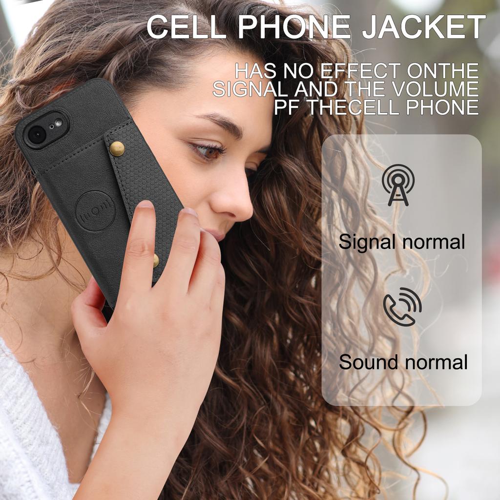 For iPhone 16e Case with Card Slots Kickstand Leather+TPU Phone Cover