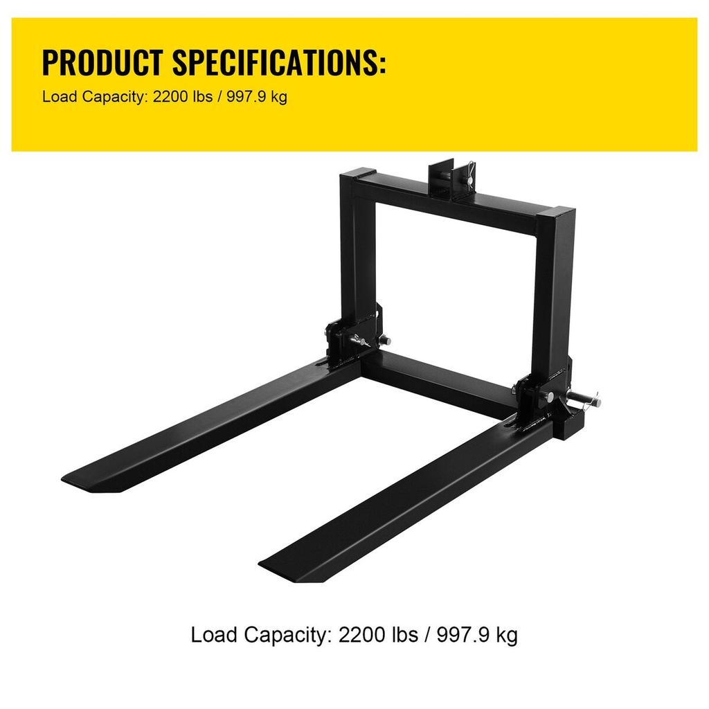 3 Point Hitch Pallet Fork 2000lbs, Fork Attachment for Category 1 Tractor, 25.5''x22''x41'', Steel Tractor Heavy Equipment Attachment, for Tractor,