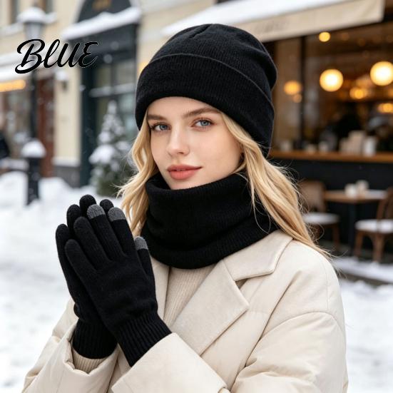 Casual Autumn Winter Outfit Accessories Warm Three-piece Set Knitted Hat Scarf And Touch Screen Cozy Wear Gloves Essentials Soft Acrylic Windproof